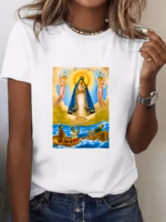 T-Shirt Mujer Virgen María – Camiseta Religiosa Casual con Diseño Retro