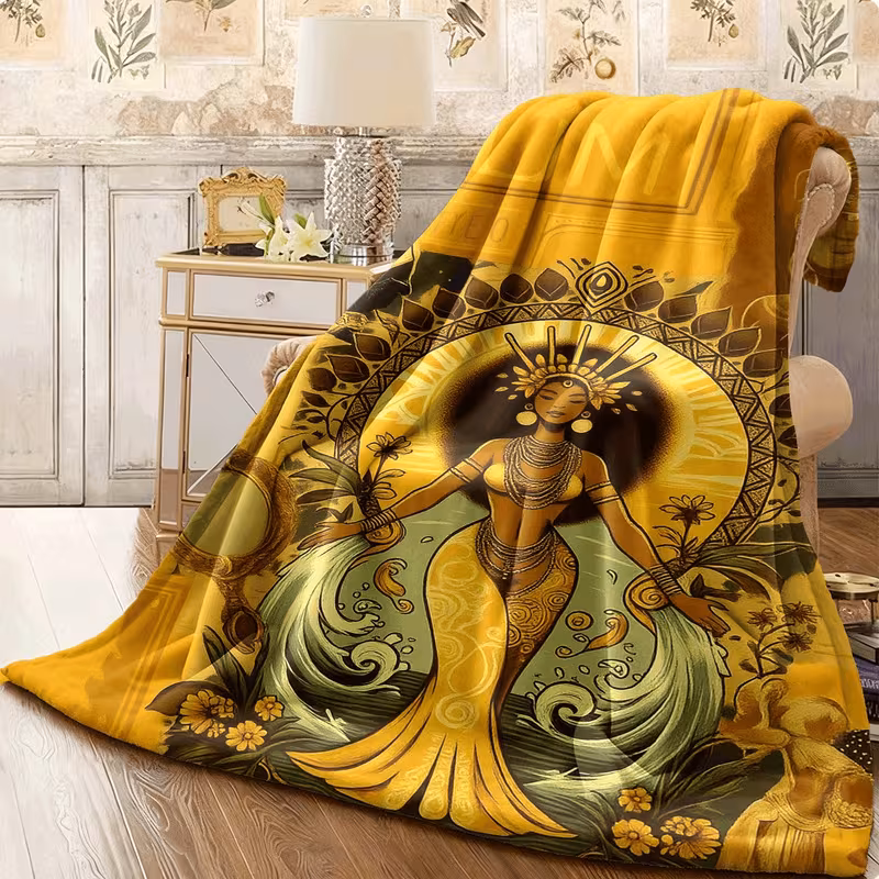 ddb16b05e3dc45bb9c3a5b84140a6c65-goods (1) Manta Espiritual Oshún Orisha – Flannel Throw con Diseño Yoruba - Imagen 1