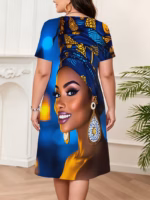 Vestido Mujer African Print Style – Manga Corta con Diseño de Mujer Africana - Imagen 2