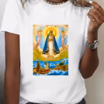 T-Shirt Mujer Virgen María – Camiseta Religiosa Casual con Diseño Retro