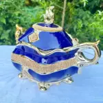 Sopera de Yemayá Azul Oscuro con Detalles Dorados – Recipiente Espiritual y Decorativo Yoruba