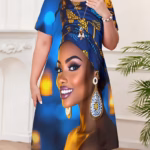 Vestido Mujer African Print Style – Manga Corta con Diseño de Mujer Africana