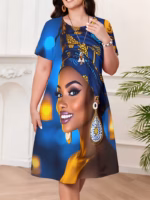 Vestido Mujer African Print Style – Manga Corta con Diseño de Mujer Africana